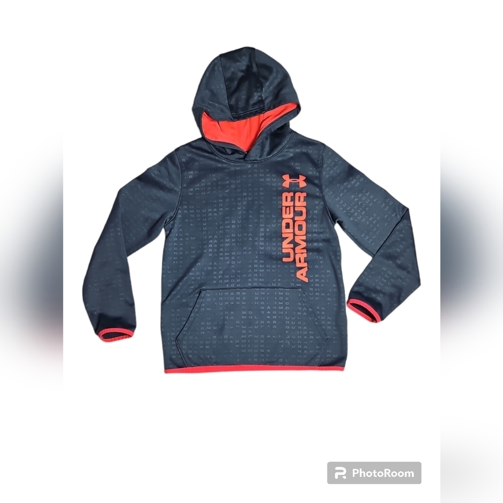 Under Armour Boys Coldgear Hoodie Pullover Size L Gray Orange